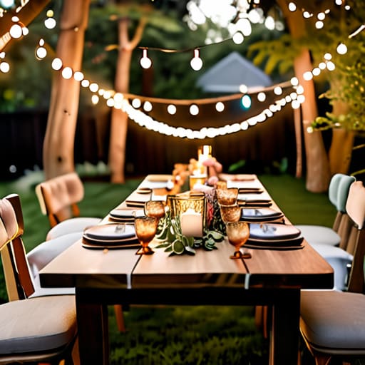 String lights creating backyard bistro vibes.
