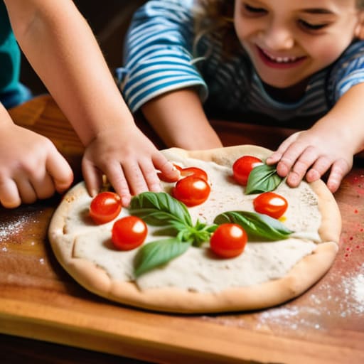Children using The DIY Pizza Station.