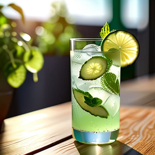 Refreshing Fizzy Cucumber & Mint Refresher mocktail.