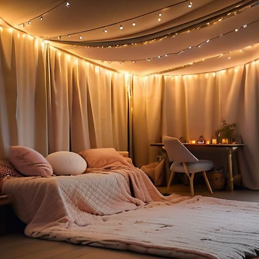 The Cozy Indoor Campout with fairy lights.
