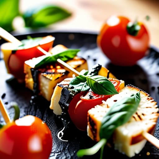 Charred, warm, gooey halloumi skewers.