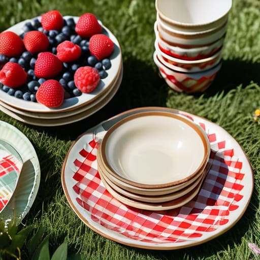 Vintage plates at a Retro Picnic Party.