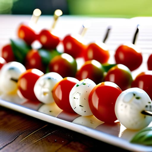Skewered Bites for Easy Grazing Caprese appetizers.
