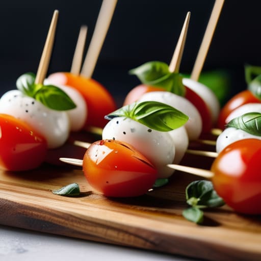 Fresh Skewered Caprese Bites on toothpicks.