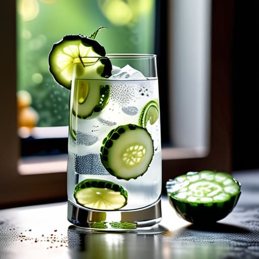 Refreshing Cucumber Gin Fizz with cucumber ribbons.