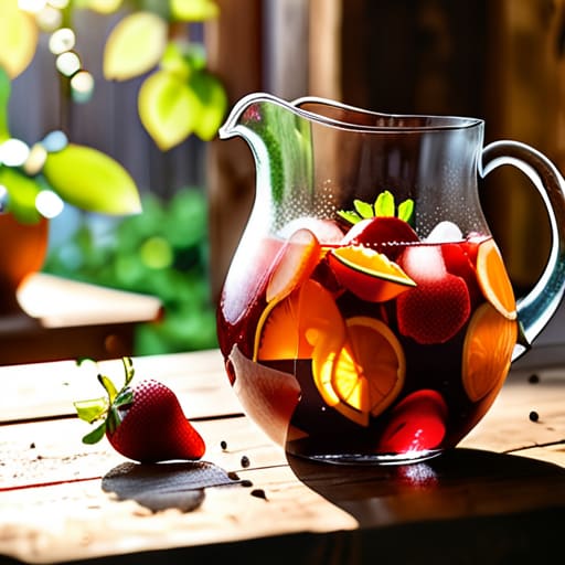 A pitcher containing The Sunset Sangria.