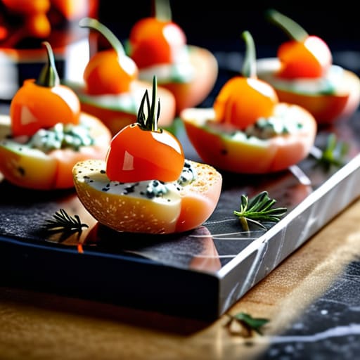 Sophisticated cocktail party snacks on platter.