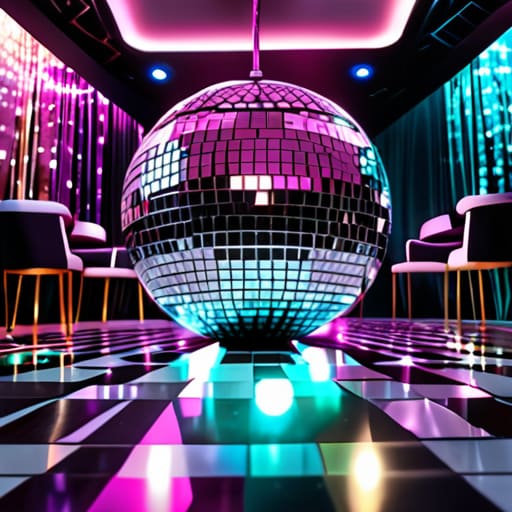 Colorful disco party decor for themed atmosphere.