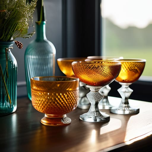 Colorful Vintage Glassware Finds on table.
