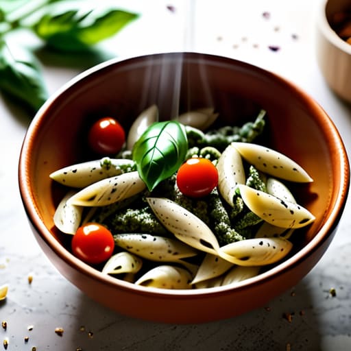 Creamy One-Pot Pesto Penne in bowl.