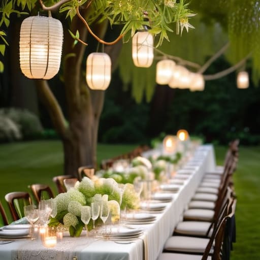 Garden party elegance in a lush setting.